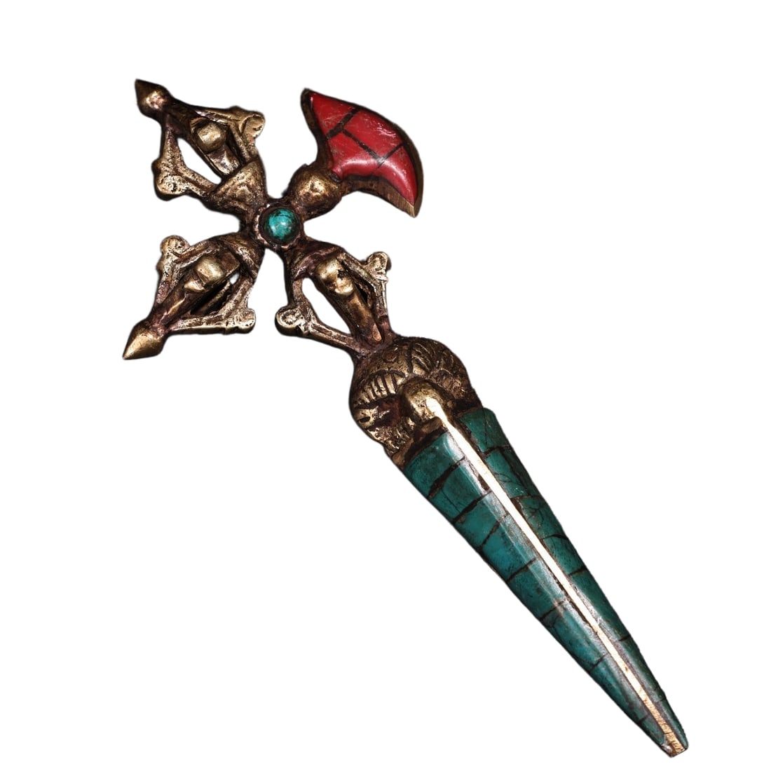 Tibetan pure copper Tibetan-style craftsmanship inlaid with gemstones, Vajra Dorje Phurba ritual (1 of 10)
