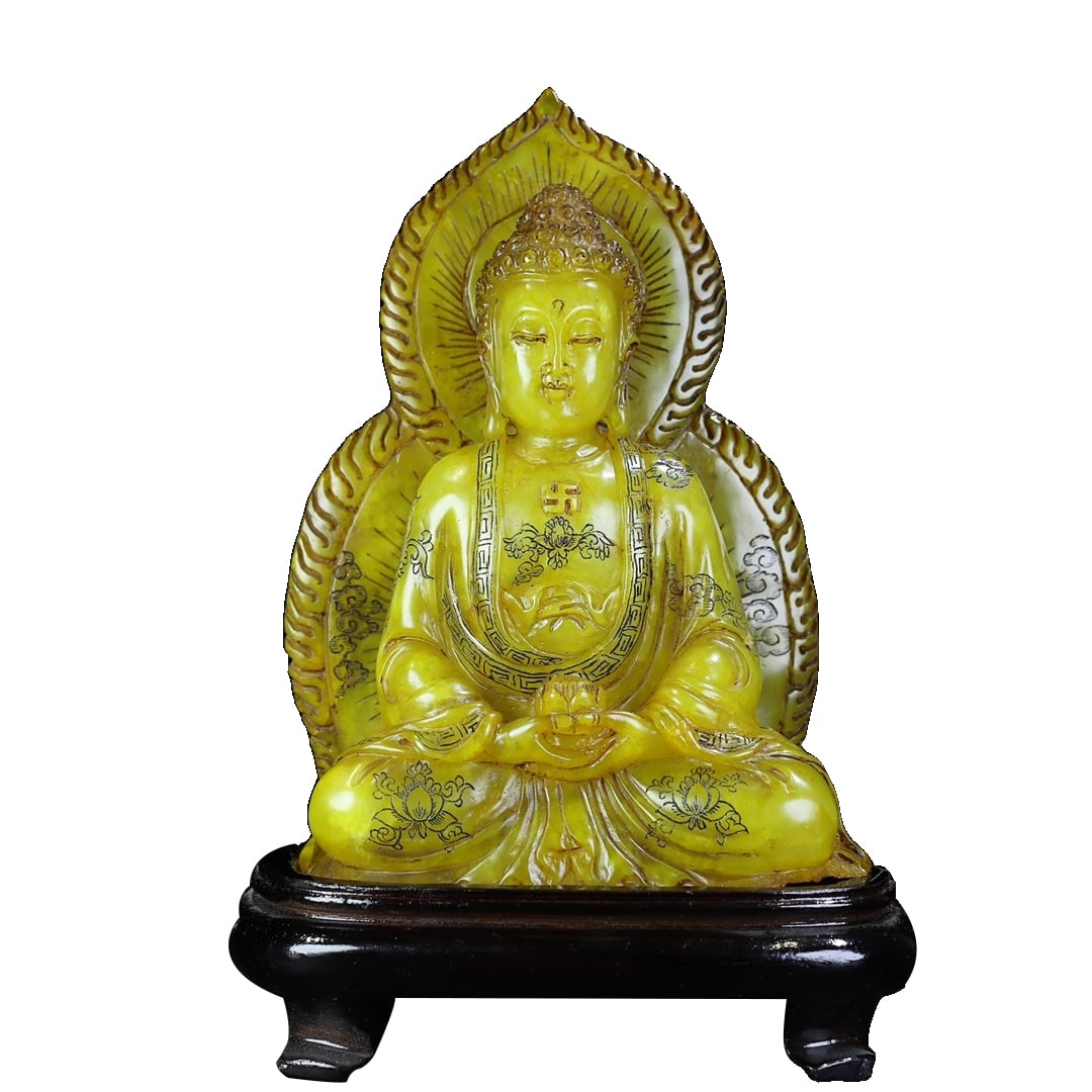 Shoushan stone carved Shakyamuni Buddha statue seal ornament (1 of 11)