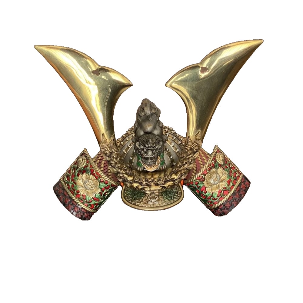 This is a samurai helmet. It is made of metal. (1 of 16)