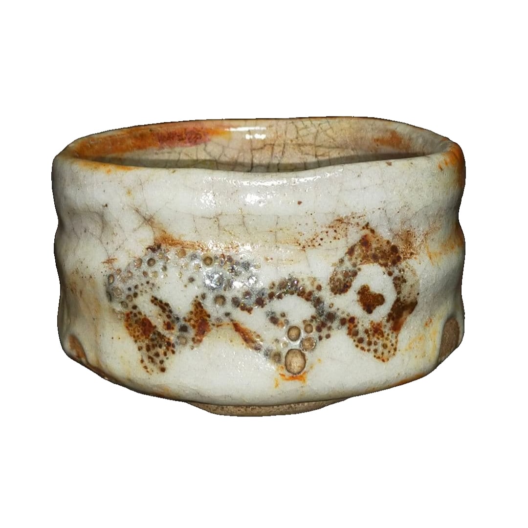 Shino ware tea bowl, signed, restored, antique. (1 of 16)