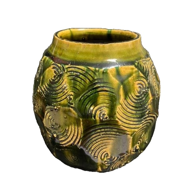 Takahiro Nakajima, Oribe-style vase: Product Name: Oribe Vase Artist: Nakajima Taku The original packaging box shows signs of age-related damage, including dirt and stains. This item has not been used. Born in 1945 in Seto City, Aichi Pr