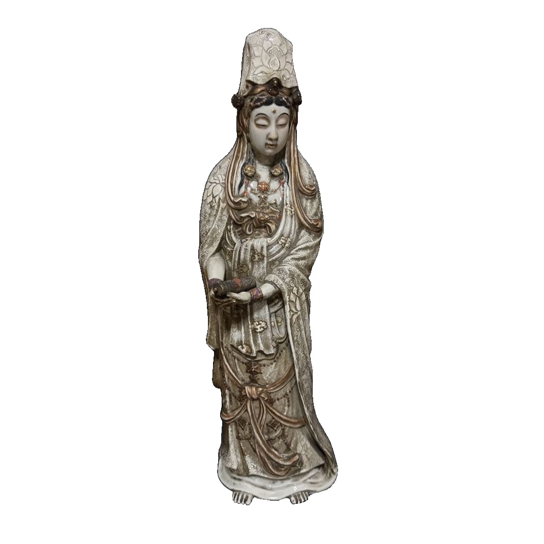 Exquisite Large Kutani Ware Kannon Bodhisattva Figure from the Edo Period (1 of 20)