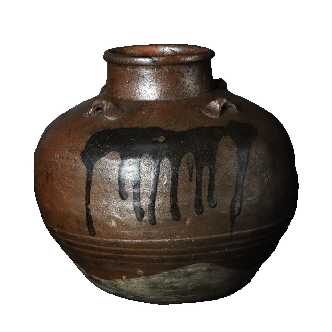 A four-eared vase made by the first generation Kato Shunro, founder of Seto ware pottery.: A four-ear vase made by the first generation founder of Seto ware, Kato Shunro, accompanied by a poem inscribed by Sho-do Matsujo, one of the three great calligraphers of the Kan'ei era. Height: 21.5 