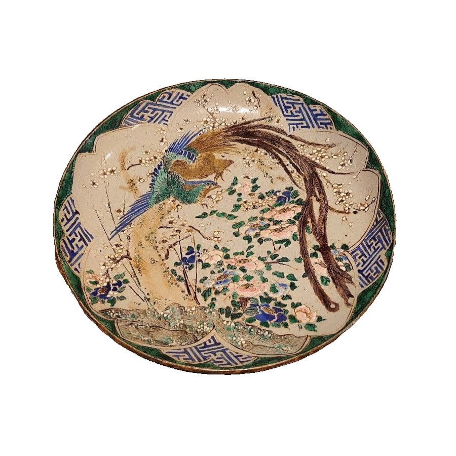 A large dish with Qinggu blue glaze from the Yoshidaya Matsuyama kiln, Songyin ware (1 piece). (1 of 16)