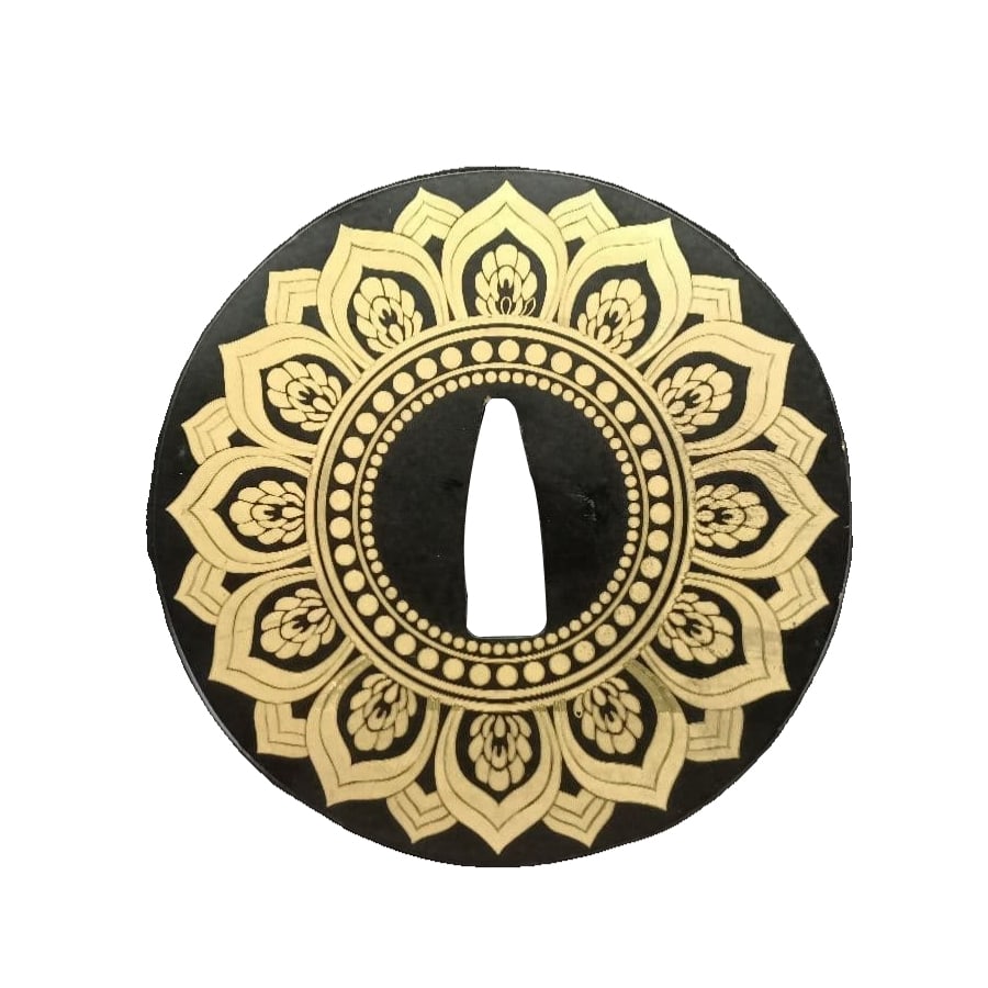 Sword guard, iron, gilded, sword guard, tsuba, Japanese sword fittings, martial arts equipment, (1 of 7)