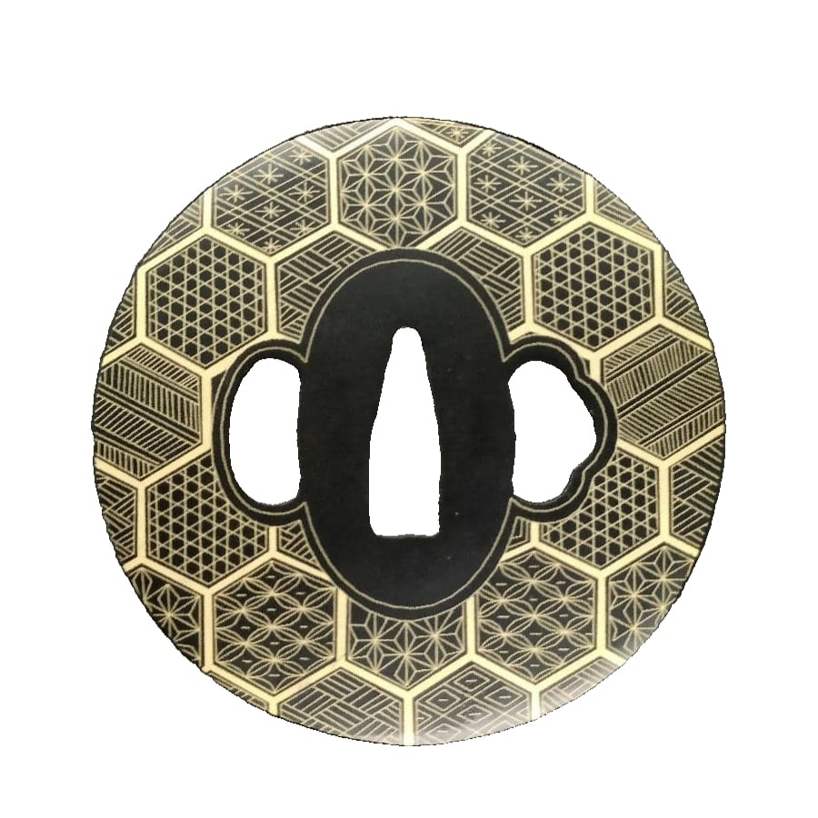 Sword guard, iron, gilded, sword guard, tsuba, Japanese sword fittings, martial arts equipment, (1 of 7)
