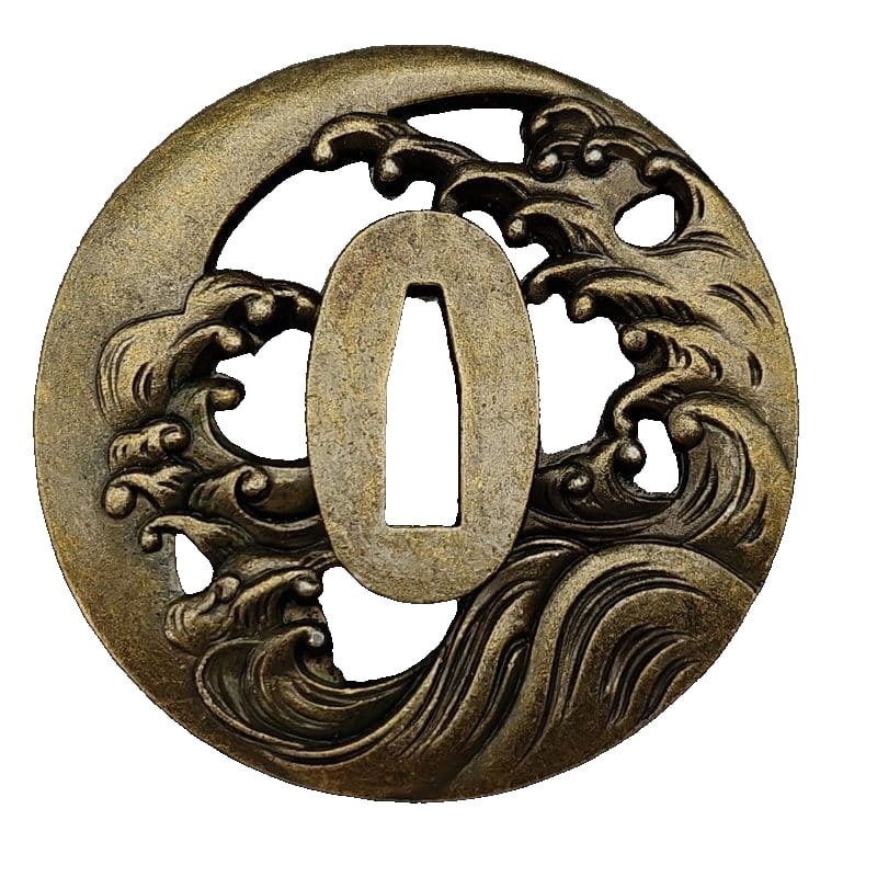 Wave-patterned tsuba, alloy material: Wave Pattern Tsuba, Alloy Material, Modern Style, Sword Guard, Sword Art, Japanese Sword Accessories Material: Alloy Weight: Approximately 84 grams Thickness: Approximately 5.8 millimeters 1. This pro