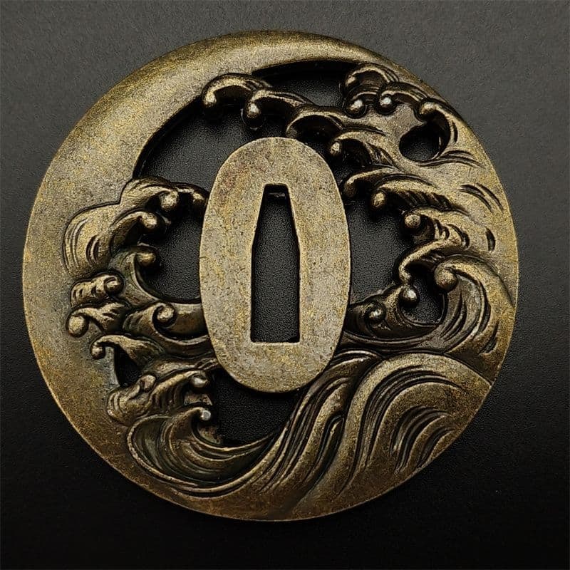 Wave-patterned tsuba, alloy material - 5