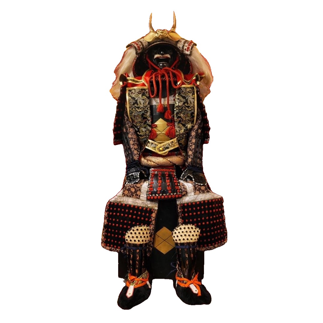 Takeda Shingen Suwa Hosho helmet, life-size armor, in excellent condition.: The leader of the Takeda army, Takeda Shingen Helmet of Suwa Hosho Armor Worn with a jinbaori Suitable for adults to wear or display Style: Samurai armor Color: Red, Gold, Black Features: Horned