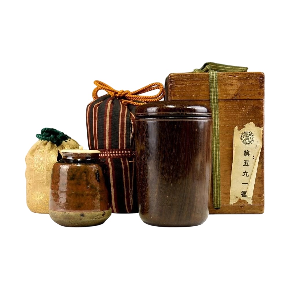 Antique Art: Seto Old Tea Canister, Hirozawa, inscribed "Charcoal Canister," accompanied by (1 of 13)