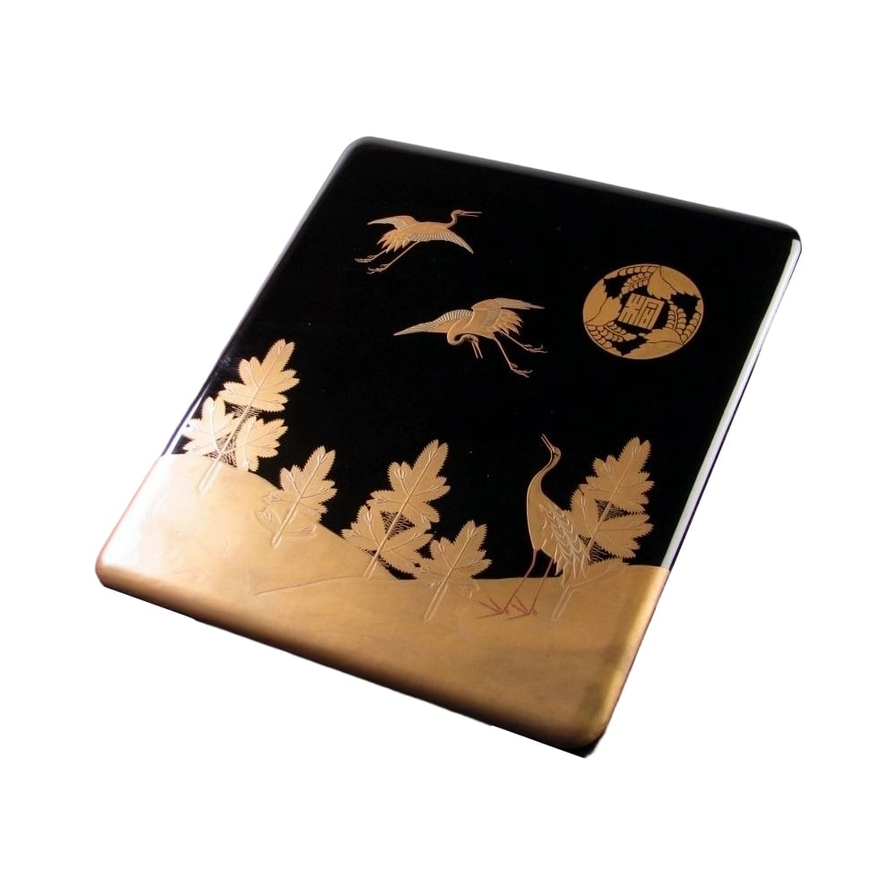Meiji-Taisho Period Painted Inkstone with Crane and Pine Motif, Decorated with Family Crest: [Product Description] Period: Meiji to Taisho era. Please refer to the images for details. Thank you for your interest. Dimensions (Width) approximately 24 cm x approximately 20.8 cm (Height) approxim