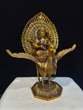 Gilt copper peacock king - 2