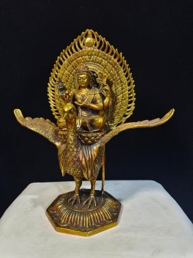 Gilt copper peacock king - 3
