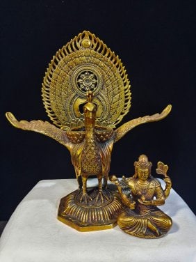 Gilt copper peacock king - 5