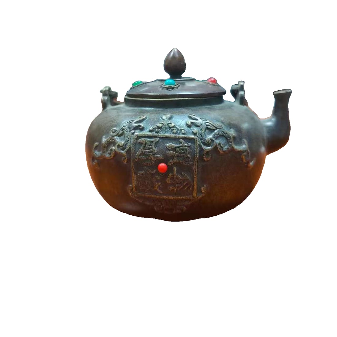 Qing Dynasty copper handle pot: A Qing Dynasty bronze pot with a handle, well-preserved but with obvious signs of aging. Height: 12 cm, width: 17 cm