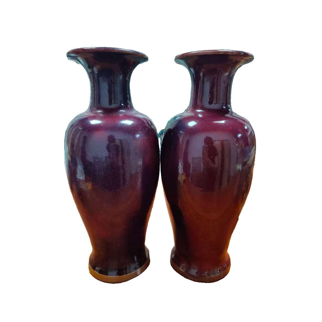 A pair of Jun porcelain vases: A pair of Jun porcelain vases, 40 x 16 cm