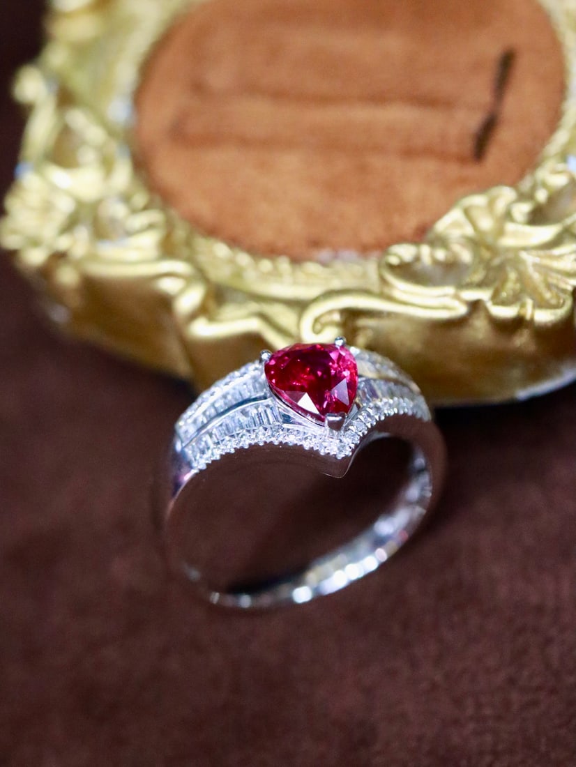 Platinum Natural Unheated Ruby Ring - 4