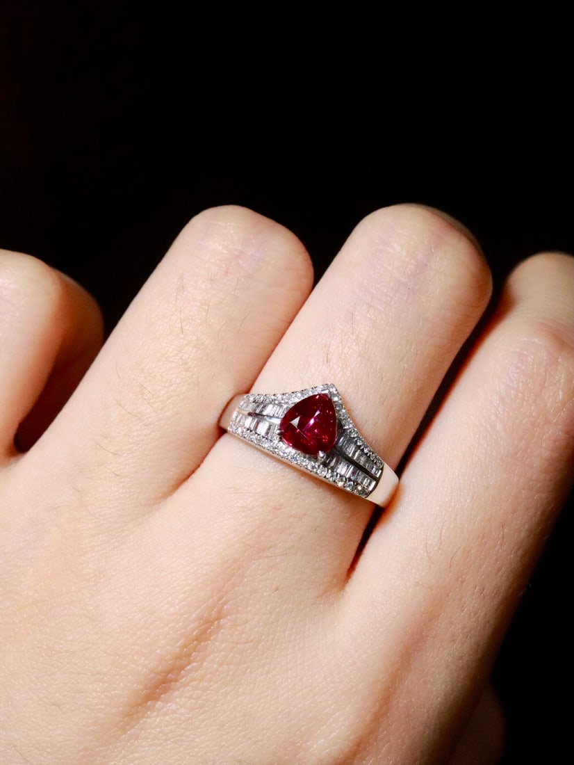 Platinum Natural Unheated Ruby Ring - 5