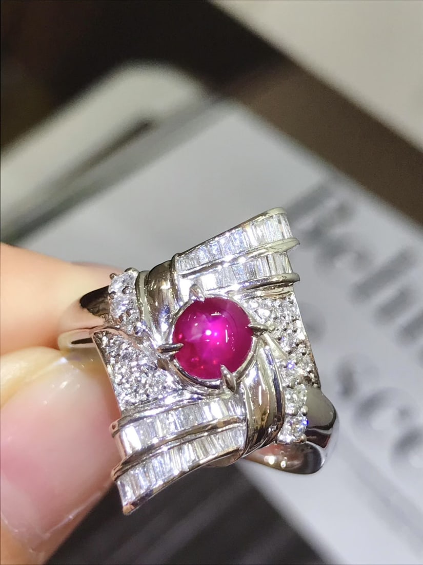 Platinum Natural Star Ruby Ring - 2