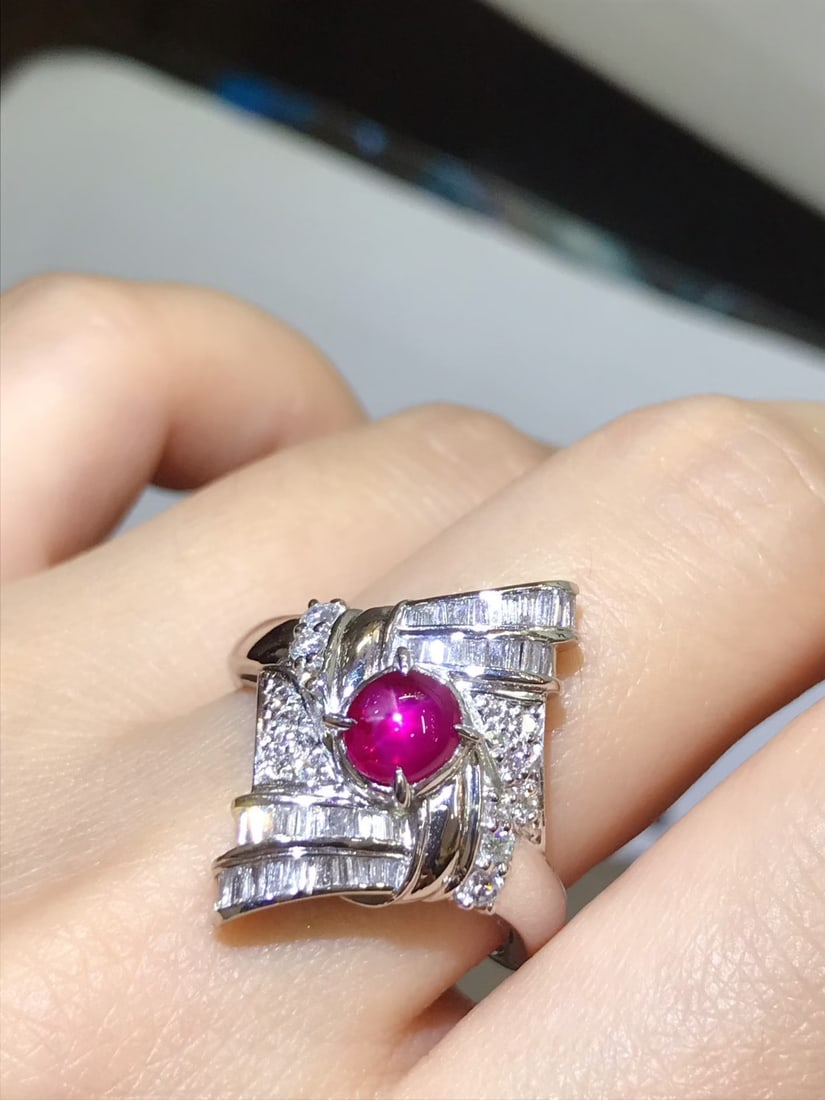 Platinum Natural Star Ruby Ring - 3