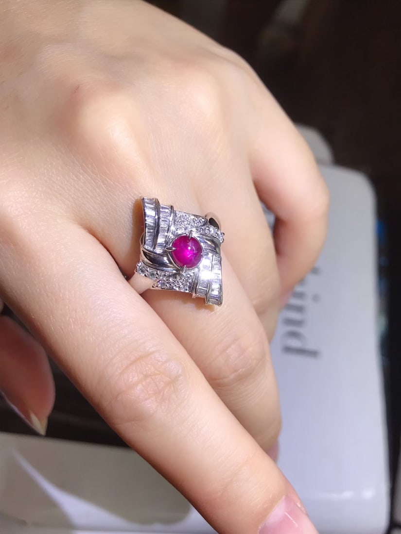 Platinum Natural Star Ruby Ring - 4