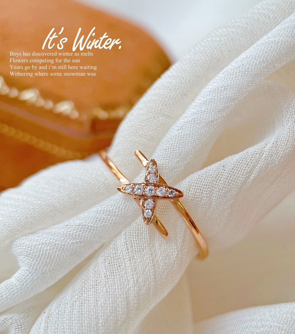 18K Gold Diamond Crossover Ring - 4