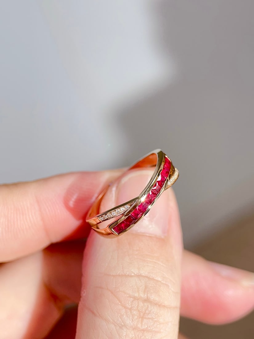 18K Gold Ruby Band Ring - 2