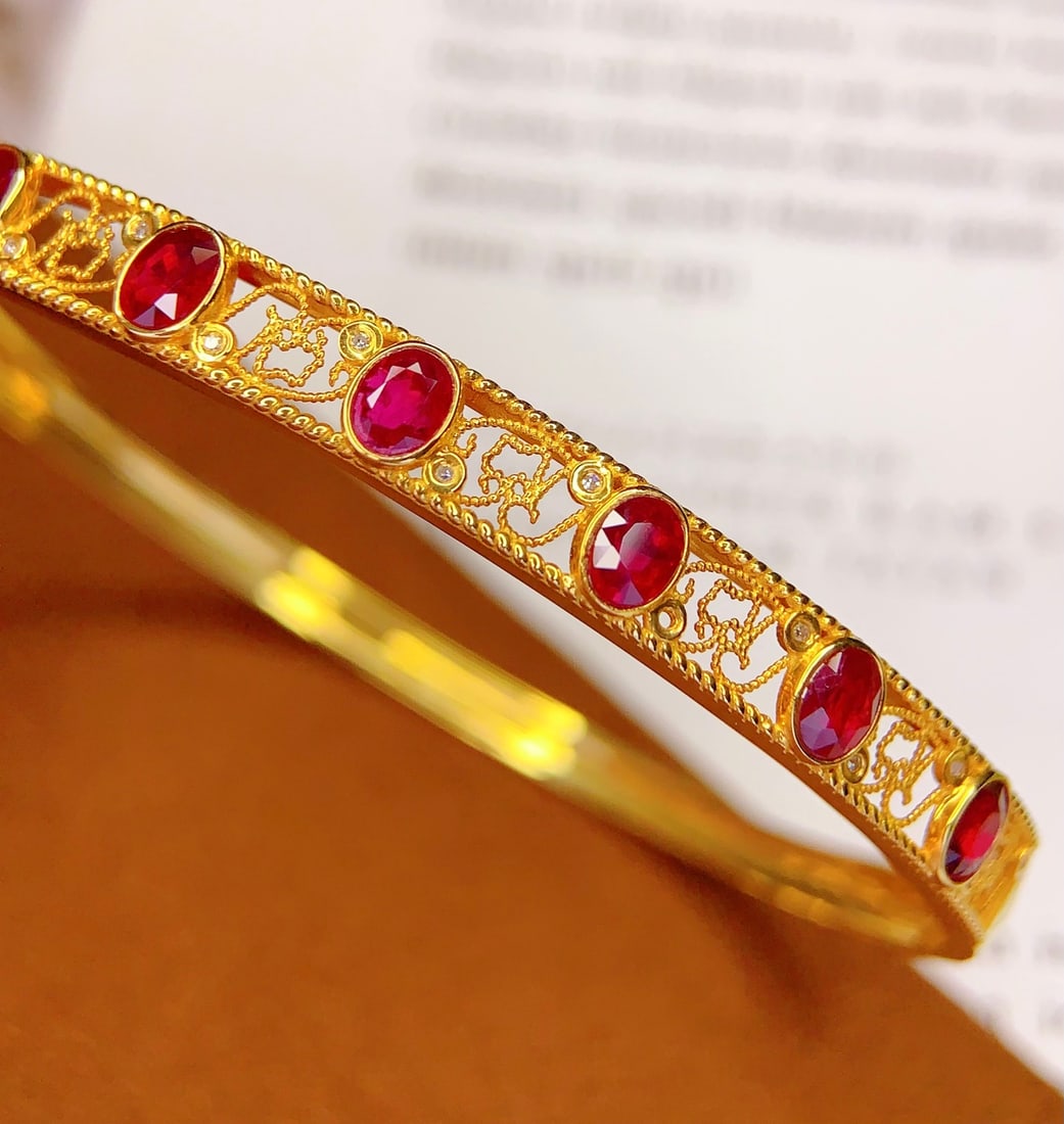 18K Gold Natural Ruby Bracelet - 2