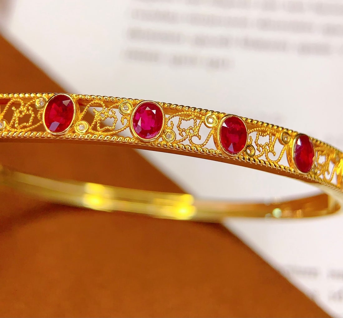 18K Gold Natural Ruby Bracelet - 6