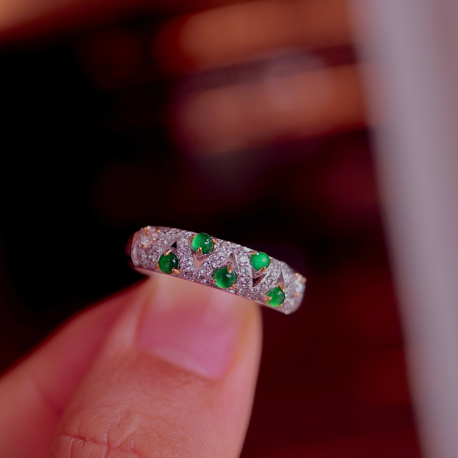 S925 Silver Natural Jadeite Ring - 7