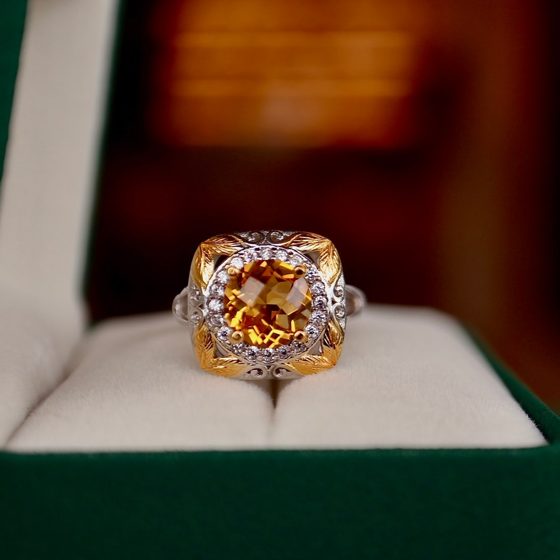 Sterling Silver Natural Citrine Ring: This ring features a natural citrine as the main stone, showcasing the exquisite craftsmanship of sterling silver. The citrine, with its warm hue and elegant design, symbolizes the balance of wealth
