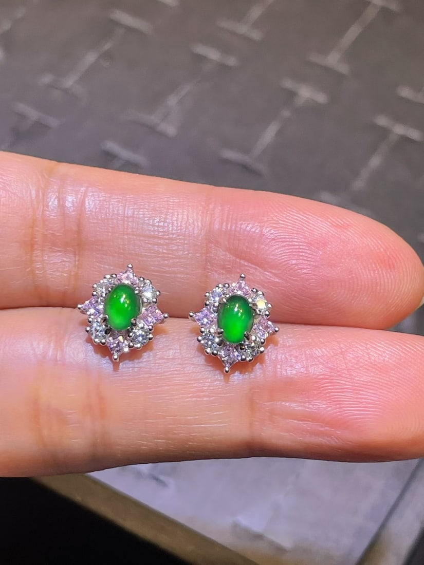 Silver Jadeite Earrings - 2