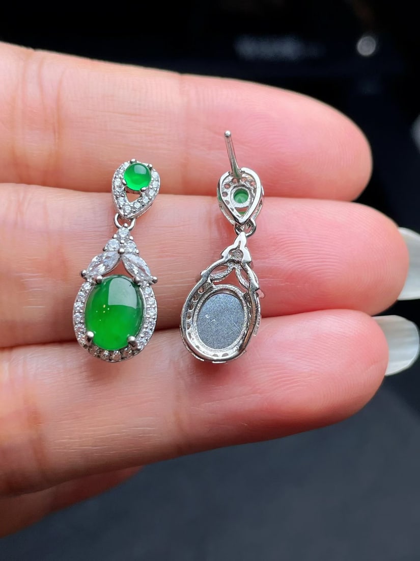 Silver and Jadeite earrings - 4