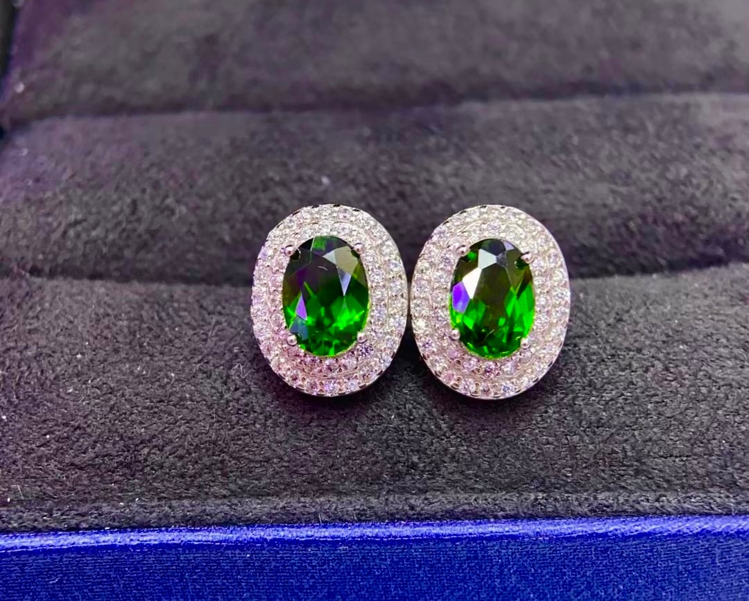 925 Silver Diopside Earrings - 2