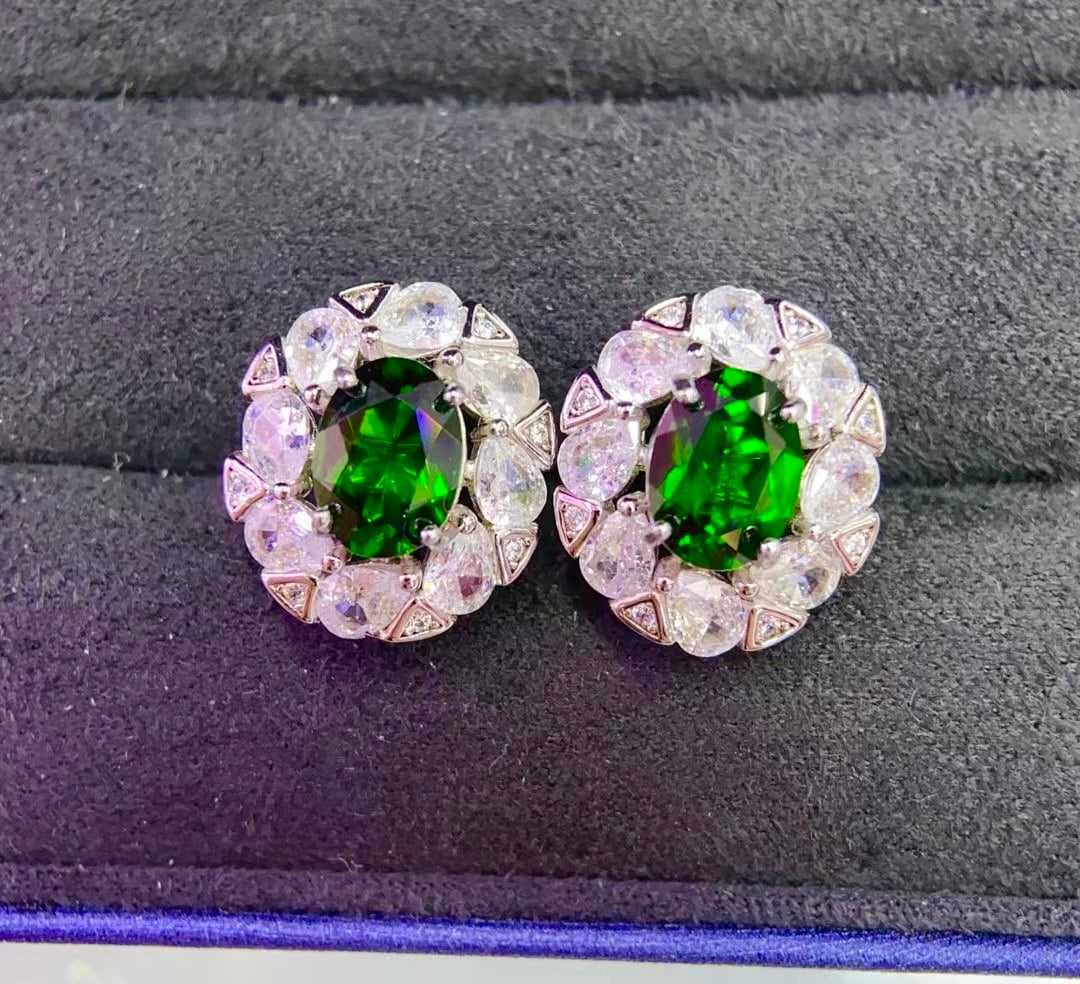 925 Silver Diopside Earrings - 2