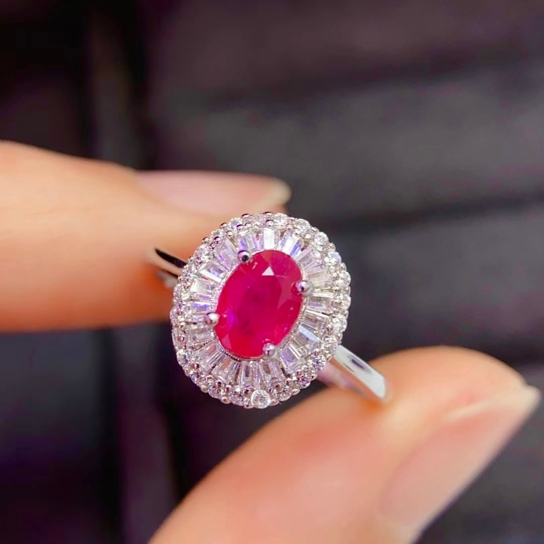 925 Silver Pigeon's Blood Ruby Ring - 3