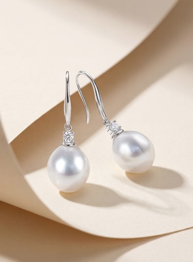 18K Gold Australian White Pearl Earrings: These earrings are crafted in 18K gold, featuring elegant Australian white pearls that exude a refined charm. The pearls have an ultra-bright luster with slight blemishes, enhancing their natural beau