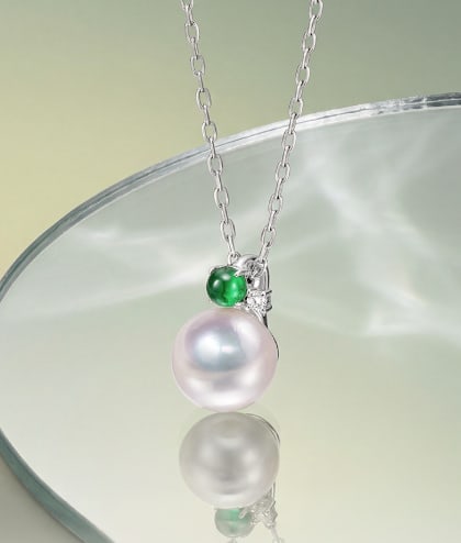 18K Gold Diamond, Jadeite Jade & Akoya Pearl Pendant (1 of 5)