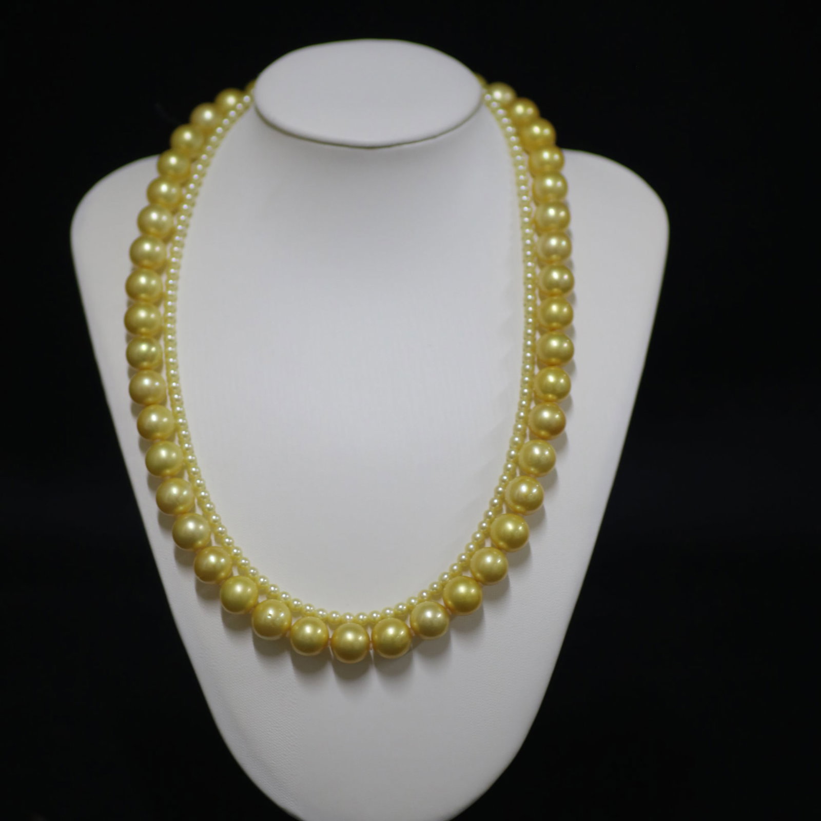 Golden Pearl Graduated Necklace with Baby Pearls, Near Round, Approx. 3?C4mm & 10?C12mm: This elegant graduated pearl necklace features larger golden-toned pearls approximately 10?C12mm paired with smaller baby pearls measuring approximately 3?C4mm, creating a balanced layered appearance.