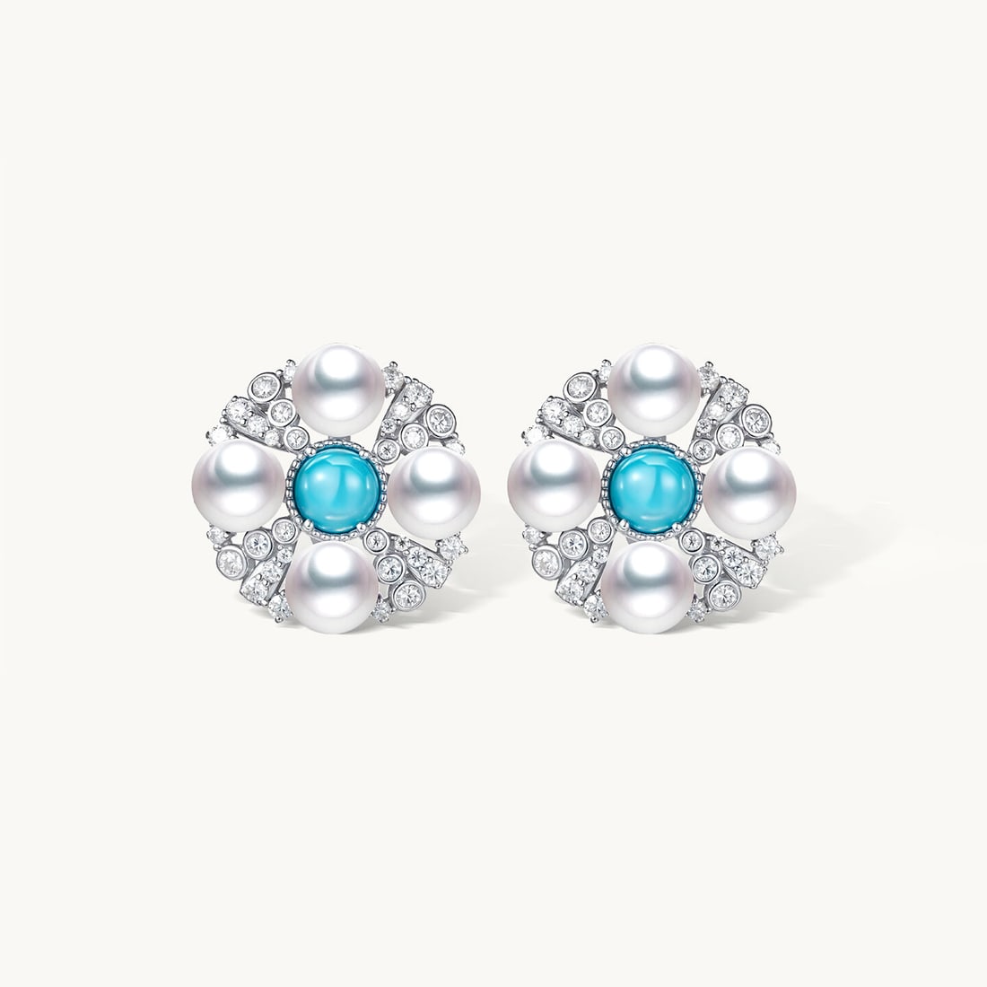 Silver Saltwater Pearl Stud Earrings: These stud earrings showcase the natural luster of saltwater pearls with an elegant design, complemented by exquisite silver inlay craftsmanship. The round shape of the pearls harmonizes with the shee