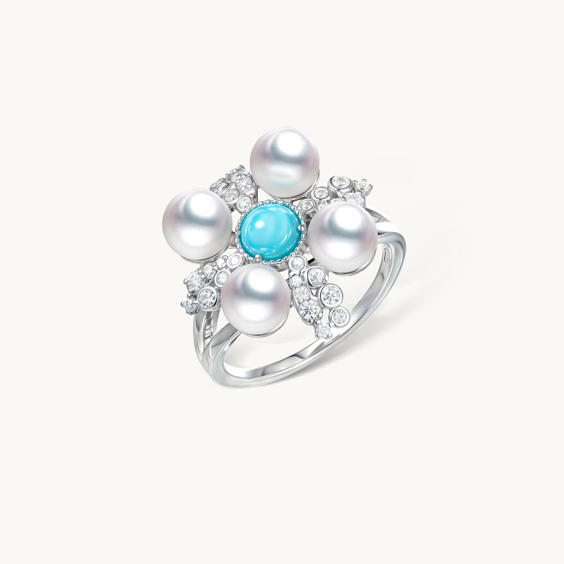 Silver Saltwater Pearl Ring: This ring elegantly showcases the natural allure of saltwater pearls, complemented by silver inlay craftsmanship, exuding noble elegance. The lustrous pearls harmonize beautifully with the sheen of si