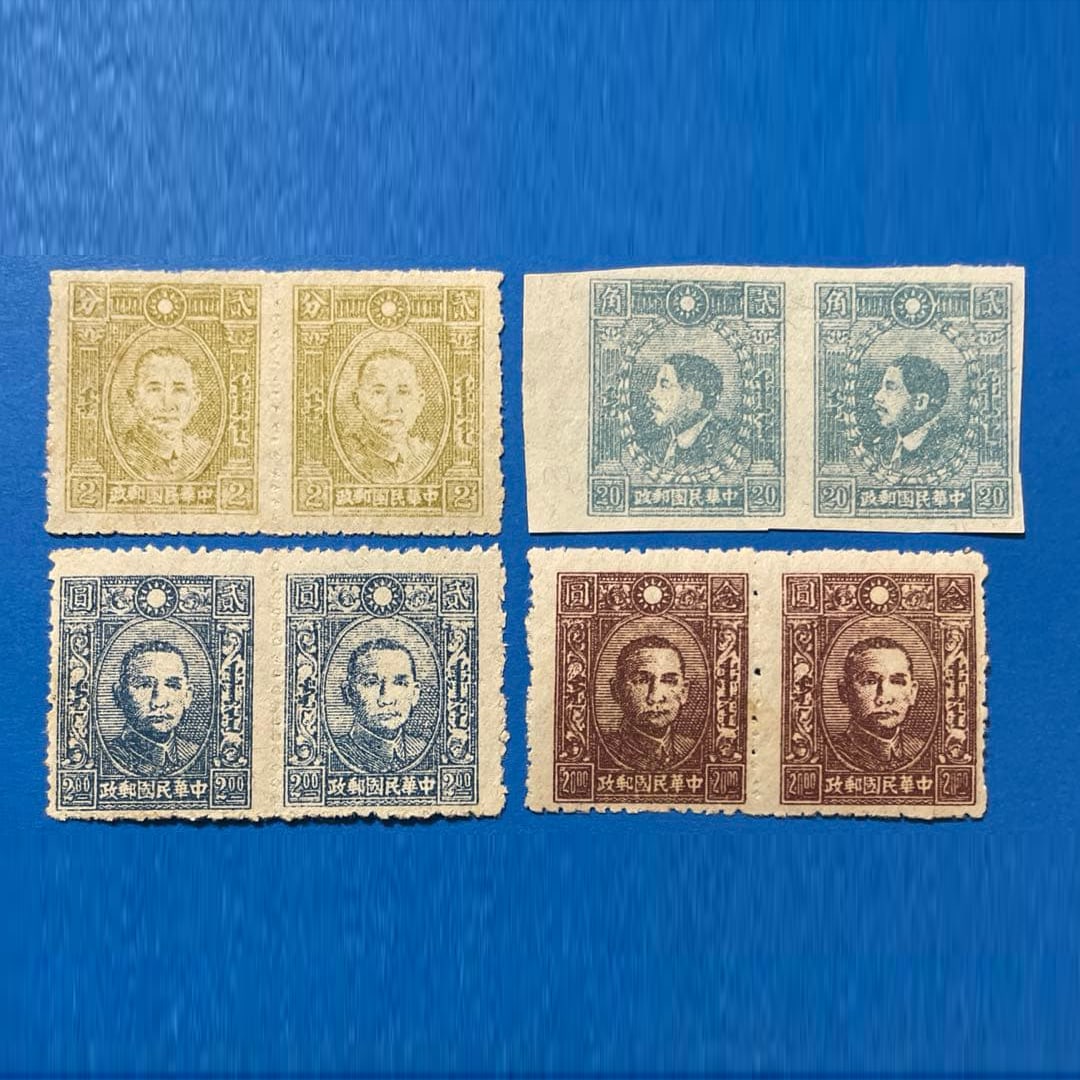 Chinese Old Stamps, Changchun Edition, Mongolia (Forged Original Mongolian Stamps) (Unused, 4 Pairs) (1 of 6)