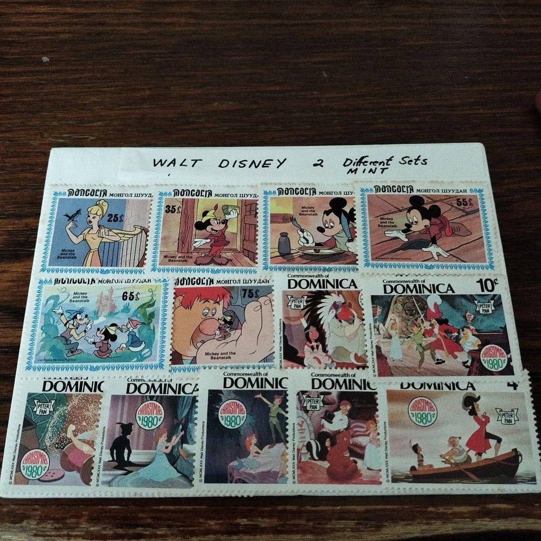 Disney Stamps: These are Disney stamps from overseas. They were purchased by the consignor in the United States. Due to long-term storage, there is overall fading (sun damage). Additionally, there are some creases.