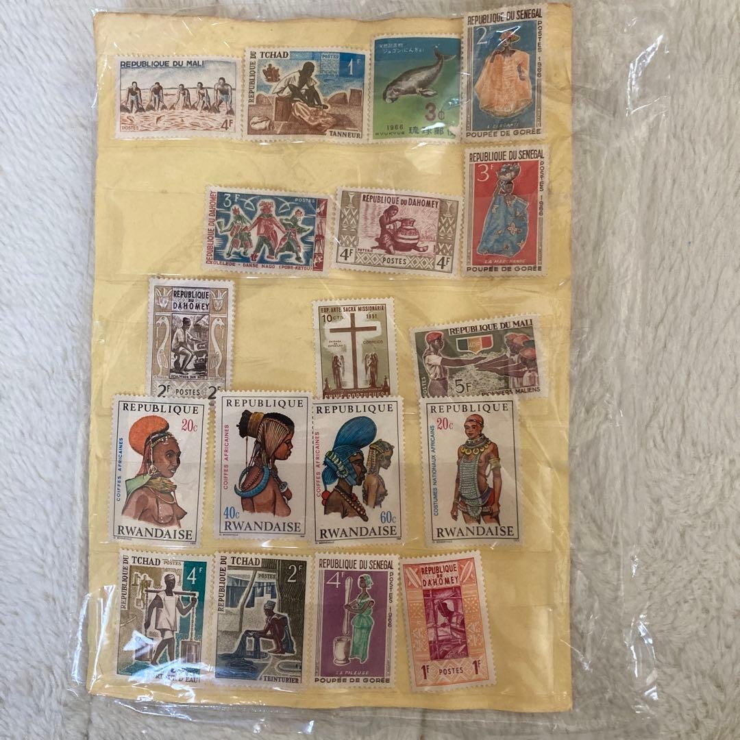 Unused and Used Stamps from Various Countries Collections: A collection of vintage stamps from various countries, including stamps from Rwanda, Chad, and Senegal. The first two photographs depict unused items. Country: Rwanda Country: Chad Country: Senegal