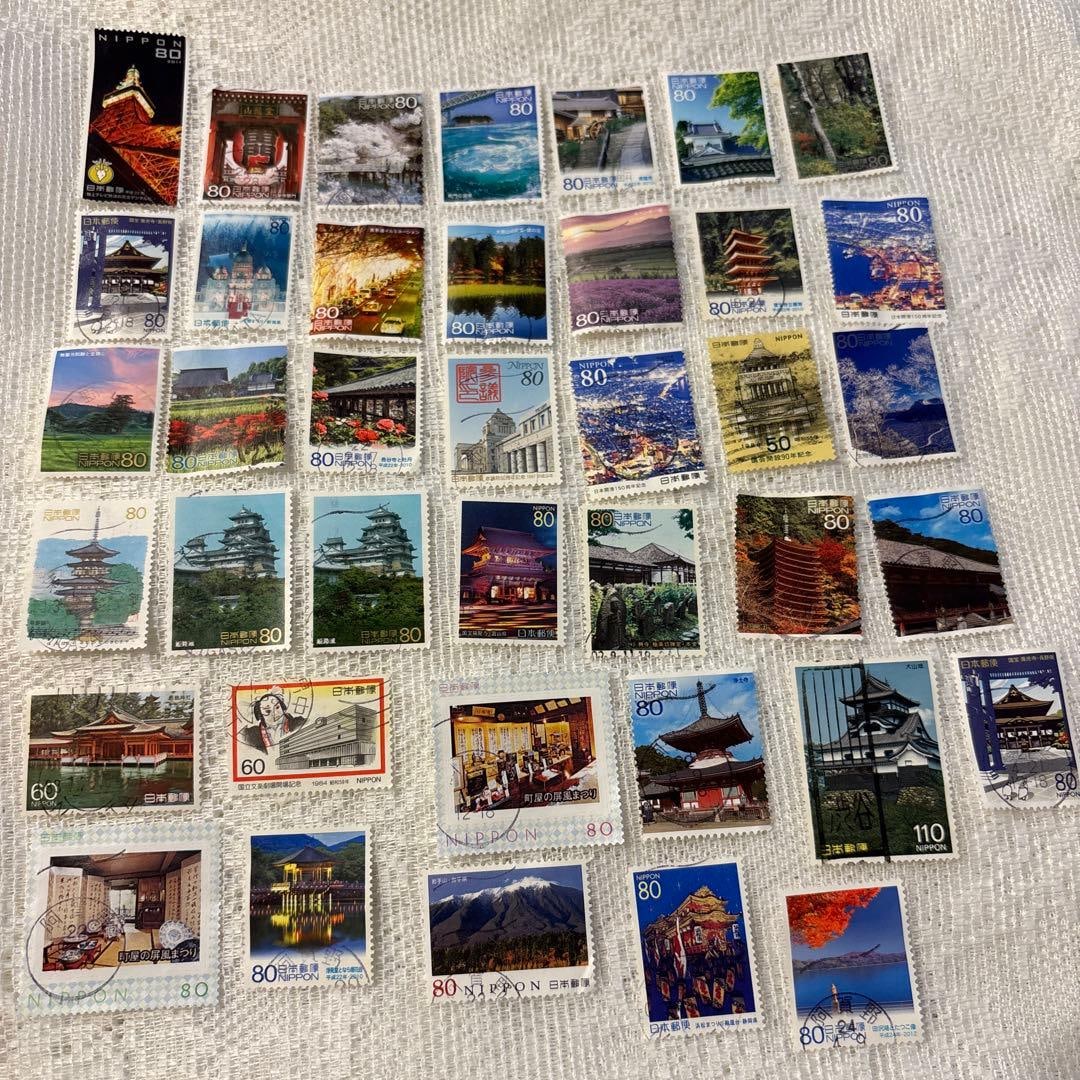 A set of vintage stamps featuring famous Japanese landmarks. (1 of 5)
