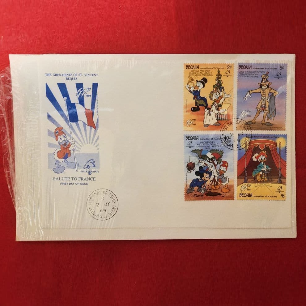 Issued in 1989 on Bequia Island. Disney First Day Cover, commemorating the 200th anniversary of the (1 of 2)