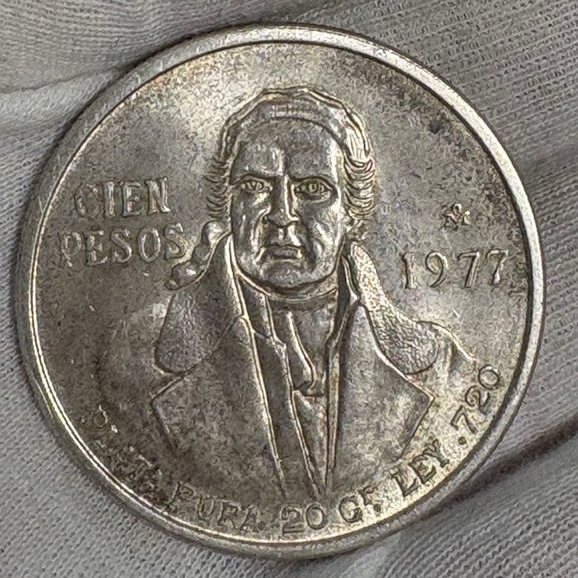 1977 Mexican 100 Pesos Silver Coin, Jose Maria Morelos Large Silver Coin, 27.7 g (1 of 2)