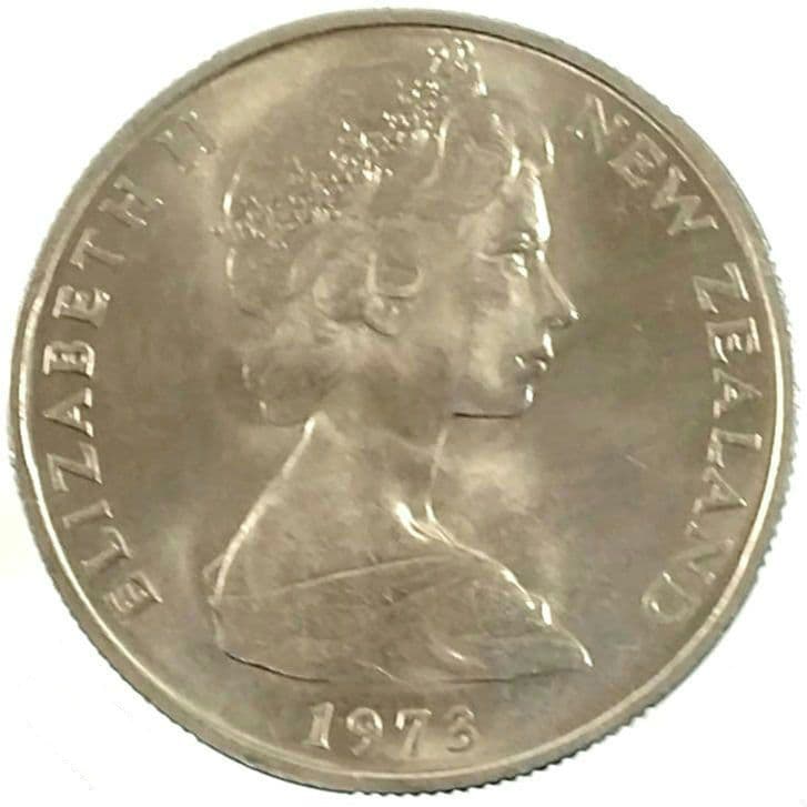 50 Cent Coin Issued in 1973: 50 Cent Coin, Copper-Nickel Alloy, 1973, Second Portrait of Queen Elizabeth II, Endeavour, New Zealand. 1973 Edition 50 Cent Coin, Copper-Nickel Alloy, Second Portrait of Queen Elizabeth II Queen Eliz