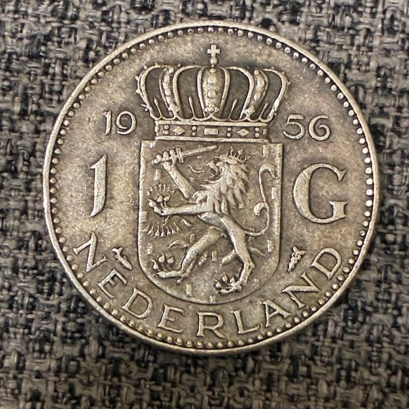 Netherlands 1 Guilder Silver Coin, Queen Juliana, 1956: Netherlands 1 Guilder Silver Coin, Queen Juliana, 1956