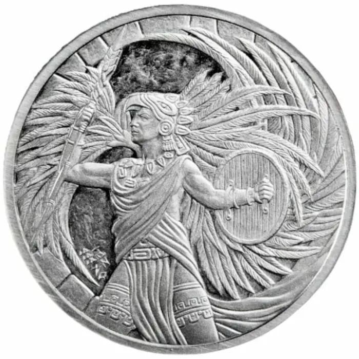 Accompanied by a certificate of authenticity and protective case (brand new) United States "Aztec: Product Name: (New Edition) American "Aztec Eagle Warrior" 1 Ounce Silver Medal Purity: 99.9% Pure Silver Weight: 1 Ounce (31.1 grams) Condition: Brand New/Unused Dimensions: 39 mm x 3.1 mm Included I